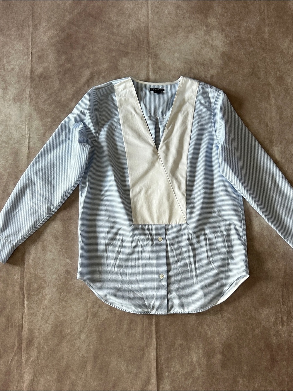 Theory 100% Cotton Light Blue Shirt with White Placket Bib Classic Small